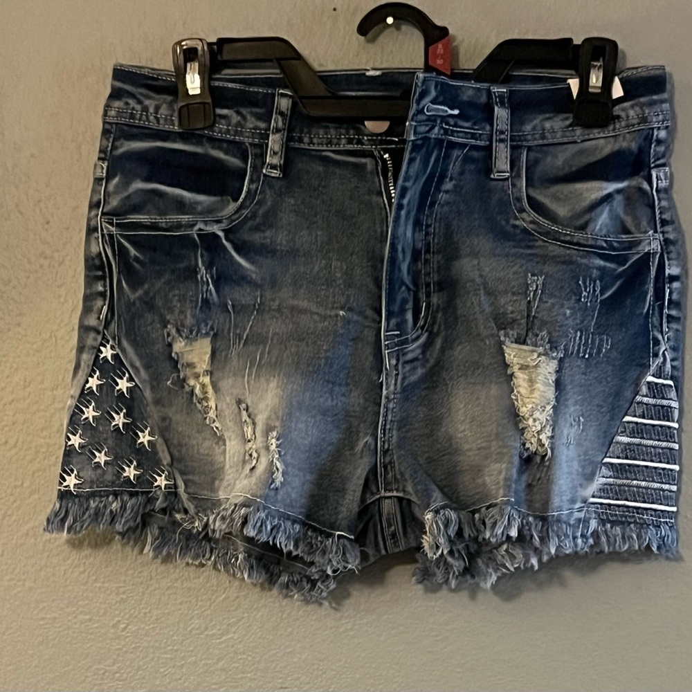 nWOT Distressed Denim Shorts with Star and Stripe Details